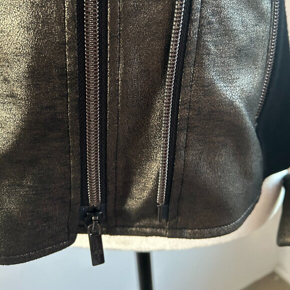 Luisa Cerano Black Metallic Versatile Mixed-Media Moto Jacket Double-Zip – US XS - Picture 12 of 14
